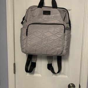 Steven Madden Quilted Light Gray Backpack with Front Zip Pocket